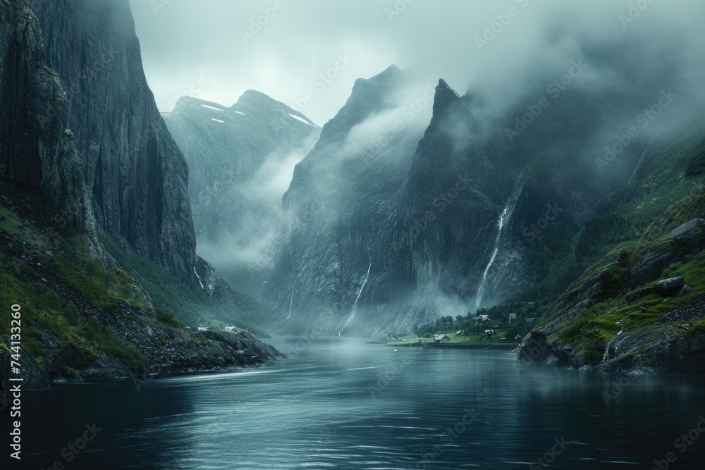 Fototapeta premium Serene fjords and misty cliffs