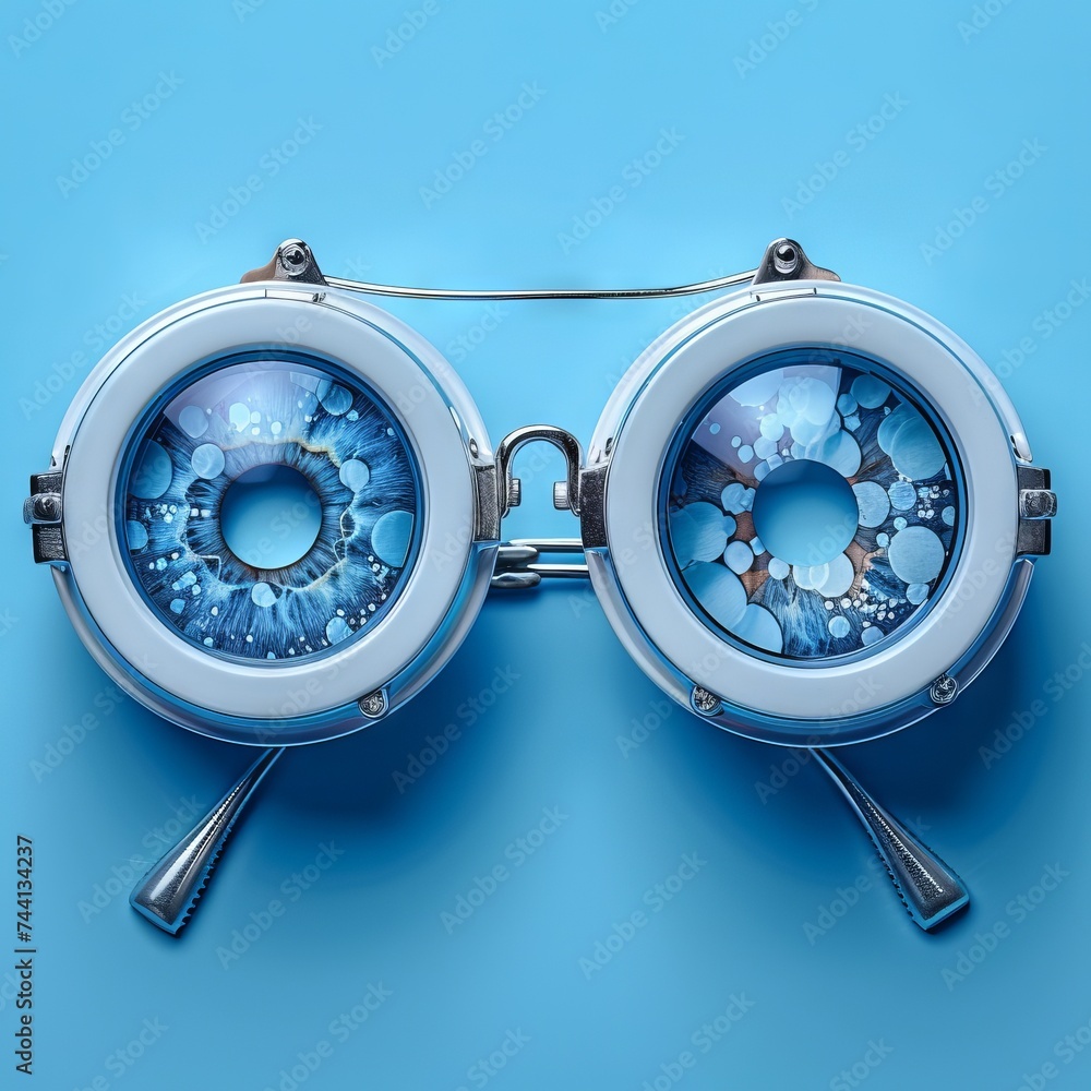 ophthalmological equipment eyepieces for testing vision, stylized as