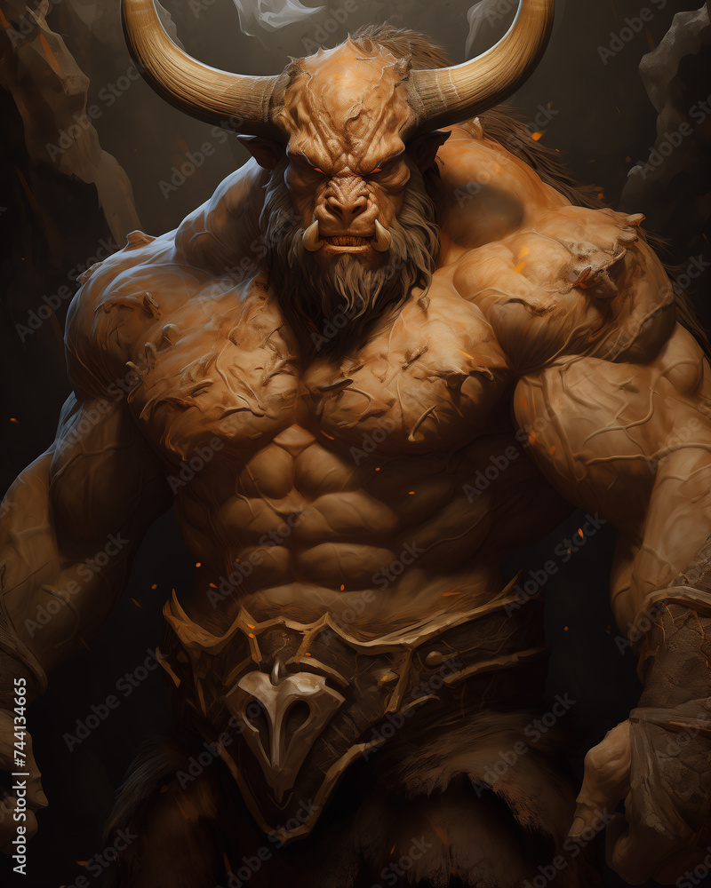 huge muscular minotaur, art illustration huge muscular minotaur, art illustration