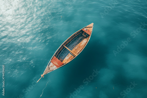 illustration of a boat on the sea. concept of tropical sea  vacation. Created with Generative AI © agrus_aiart
