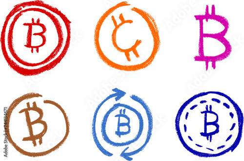 Cryptocurrency Bitcoin Icons Chalk Crayon Drawing