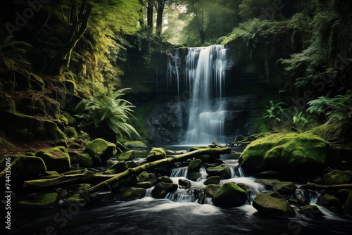 illustration of a waterfall in the forest. Created with Generative AI