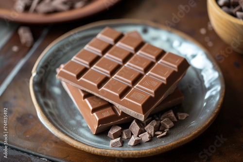 Several bars of milk chocolate on a plate 