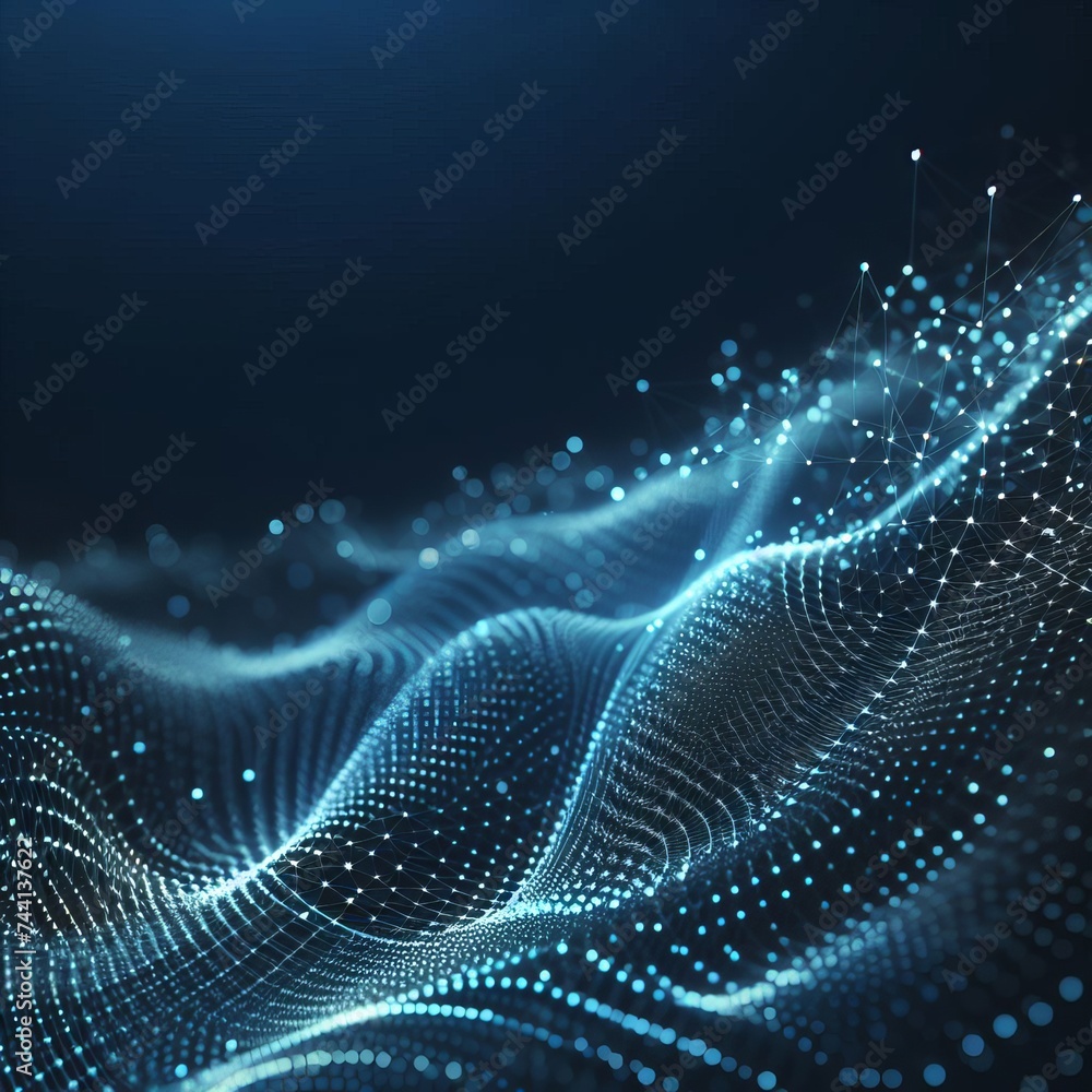 A pattern created by a wave of dots and interconnected lines, forming an abstract background that represents a network connection structure. This design showcases a dynamic A pattern created by a wave of dots and interconnected lines, forming an abstract background that represents a network connection structure. This design showcases a dynamic