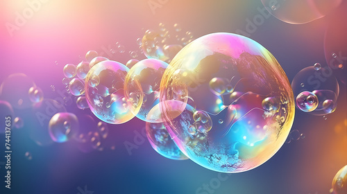 Massive soap bubbles float in the air, creating a mesmerizing dynamic scene © jiejie