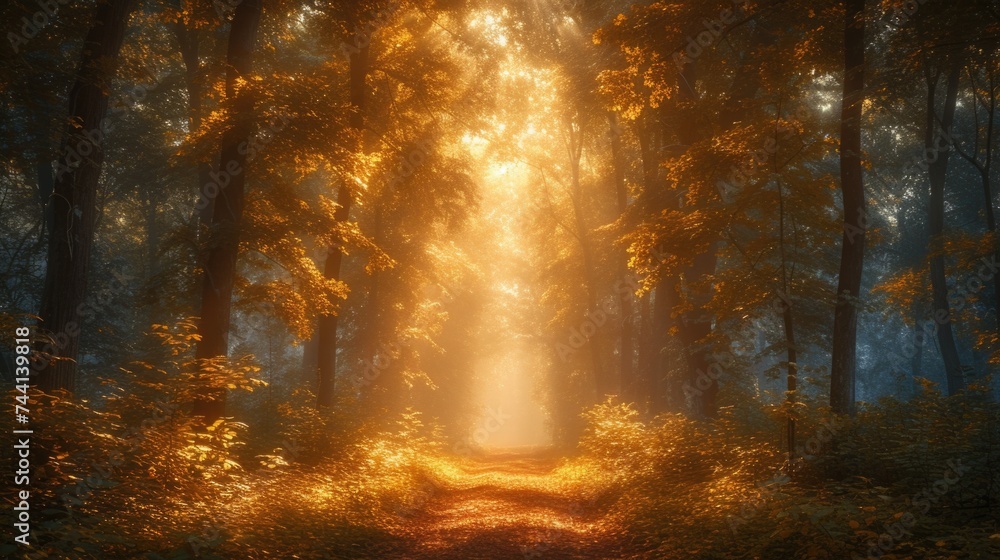 Sunny path: a magical journey through the autumn forest Sunny path: a magical journey through the autumn forest