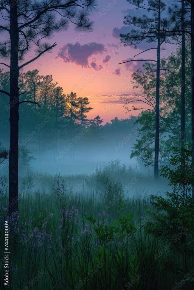 Misty dawn in a lush forest Misty dawn in a lush forest