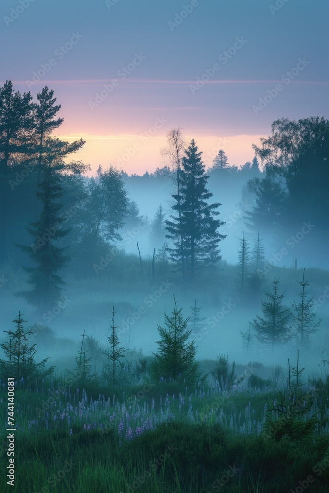 Sunrise in a fog-shrouded forest Sunrise in a fog-shrouded forest