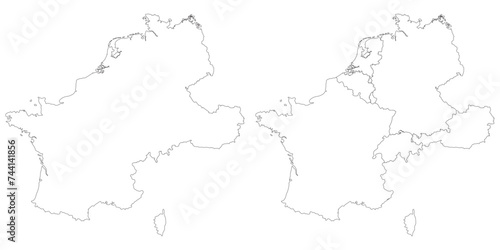 Western Europe country Map. Map of Western Europe in set white color