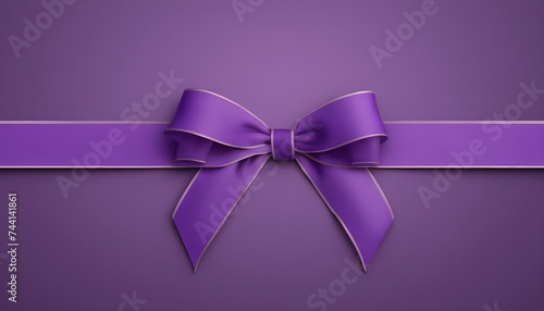 Purple ribbon and bow white bordered in the biddle on a violet background photo