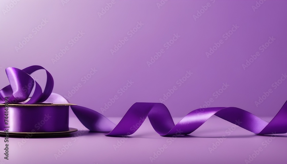 Purple silk ribbon on violet background, free space above Purple silk ribbon on violet background, free space above