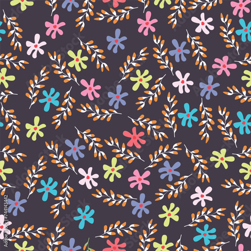 Vintage Floral Seamless Pattern. Floral Background with Small Simple Flowers. Botanical Seamless Pattern for Trendy Textile, Surface Design and Fashion Prints. Vector Illustration