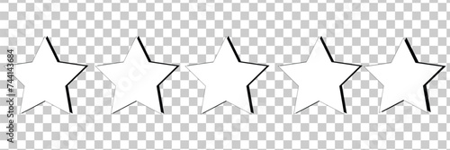 Star icon. Vector white isolated five stars. Customer feedback concept. Vector 5 stars rating review. Quality shape design. Vector illustration. Eps file 553.