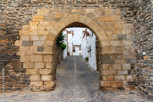 Stone door of the beautiful fortified village of Monsaraz in Alentejo region of Portugal.