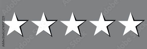 White Star icon. Vector white isolated five stars. Customer feedback concept. Vector 5 stars rating review. Quality shape design. Vector illustration. Eps file 554.