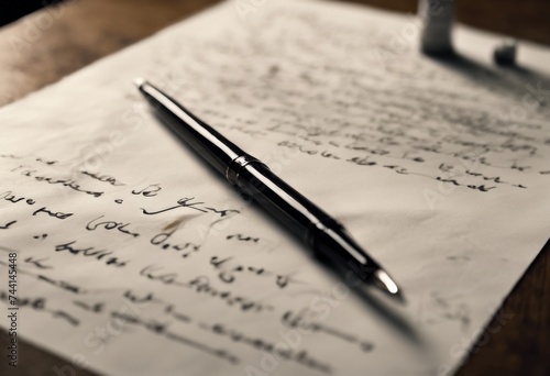 A Close-up View of a Pen Resting on a Blank Piece of Paper Situated on a Wooden Table, Inviting Creativity and Written Expression