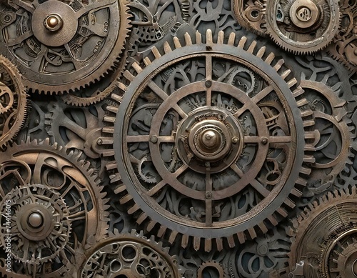 Detailed Close-Up of Mechanical Gears: Industrial Precision Crafted by Generative AI