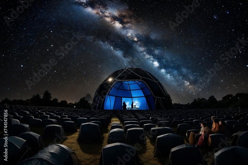 The pop-up planetarium cinema, merging astronomy and film, provided celestial narratives under the domed night sky for an astronomical cinematic adventure. 