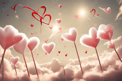 Cupid's arrows striking the air with love. 