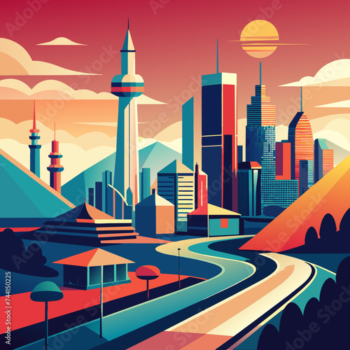 A vibrant cityscape filled with energy and movement. vektor illustation