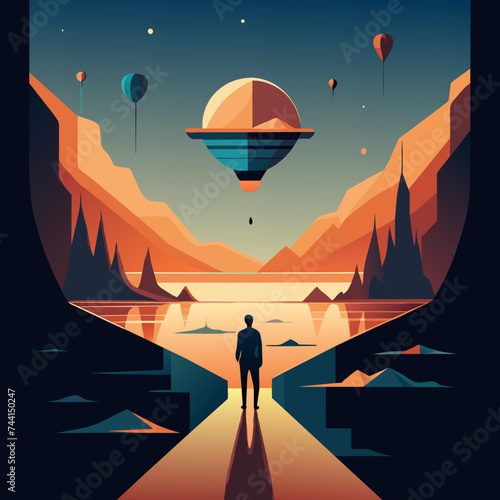 A dreamlike scene exploring the depths of the subconscious mind. vektor illustation