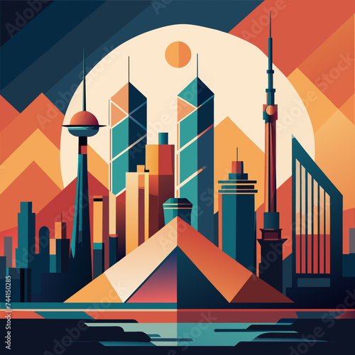 A geometric interpretation of a bustling city skyline. vektor illustation