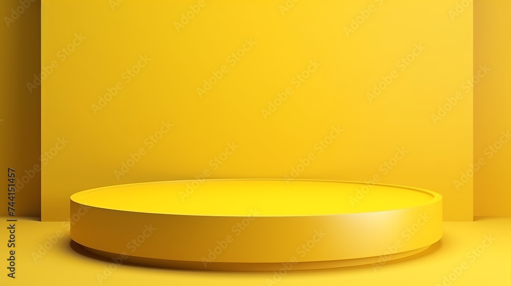 3D Render of Abstract Yellow Composition with Podium. Minimal Studio with Round Pedestal and Copy Space. Futuristic Interior Backdrop for Landing Page, Showcase, Product Presentation. 3D Render of Abstract Yellow Composition with Podium. Minimal Studio with Round Pedestal and Copy Space. Futuristic Interior Backdrop for Landing Page, Showcase, Product Presentation.