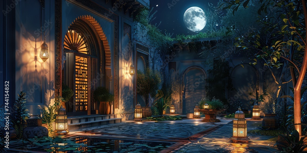 Mystical Ramadan Nights in an Enchanted Courtyard - Spiritual Aura and Illumination - Soft Moonlight - Immerse in the magical ambiance of Ramadan
