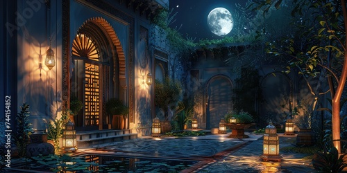 Mystical Ramadan Nights in an Enchanted Courtyard - Spiritual Aura and Illumination - Soft Moonlight - Immerse in the magical ambiance of Ramadan