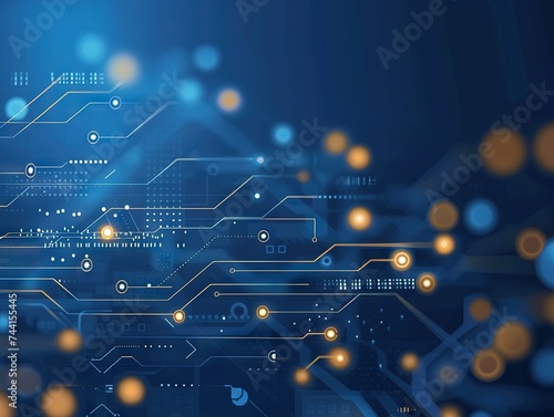 blue and gold circuit board background with glowing orange lights.