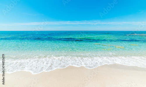 White sand and turquoise water under a blue sky