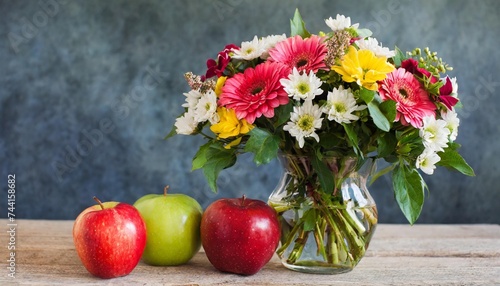 bouquet of flowers and apples