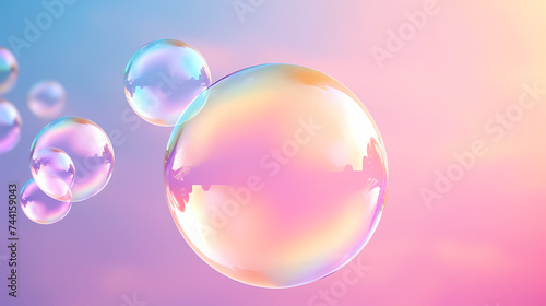 Vibrant bubbles float gracefully in the air, creating a playful and lively scene © jiejie
