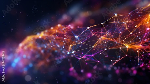 Big data and cybersecurity 3D illustration. Neural network and cloud technologies. Global database and artificial intelligence. Bright, colorful background with bokeh effect © Elchin Abilov