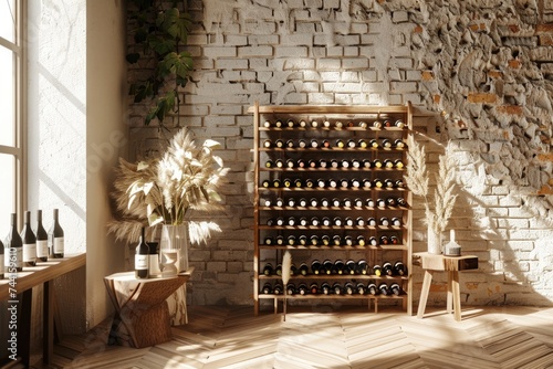 Wine collection on a wooden rack