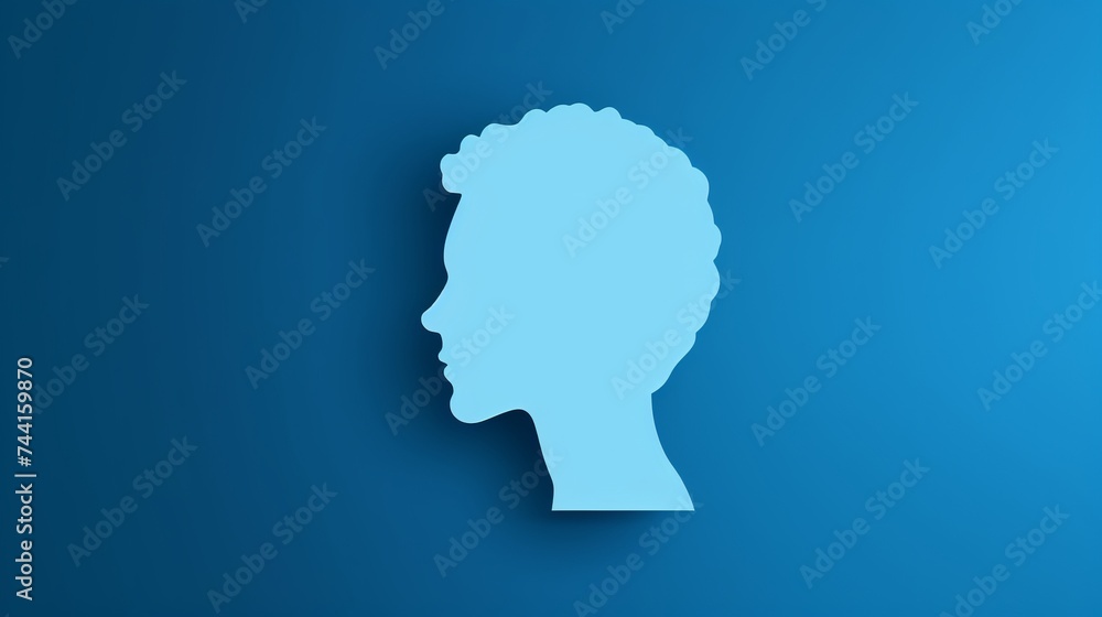 Brain placed inside of empty human head shape with shadow isolated on blue background Brain placed inside of empty human head shape with shadow isolated on blue background