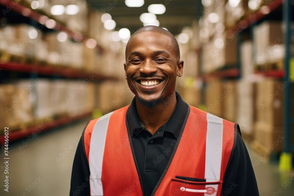 Fototapeta premium Smiling portrait of young man in warehouse