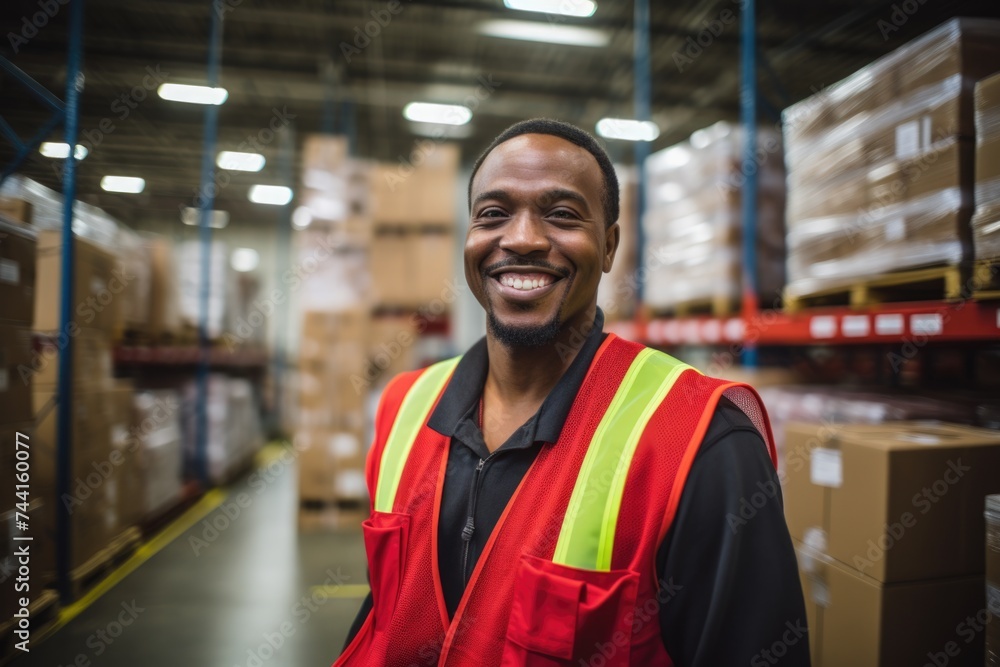 Smiling portrait of young man in warehouse Smiling portrait of young man in warehouse