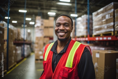 Smiling portrait of young man in warehouse