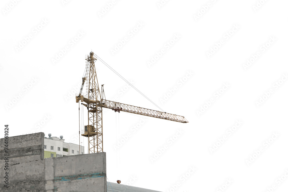 Tower Crane construction over building site isolated on white background