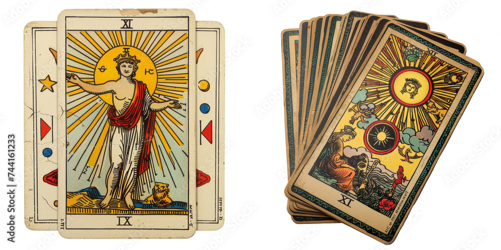 Tarot Card Sets Isolated on Transparent or White Background, PNG