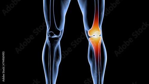 Medical Illustration of Male Body Suffering from Knee Injury and Pain