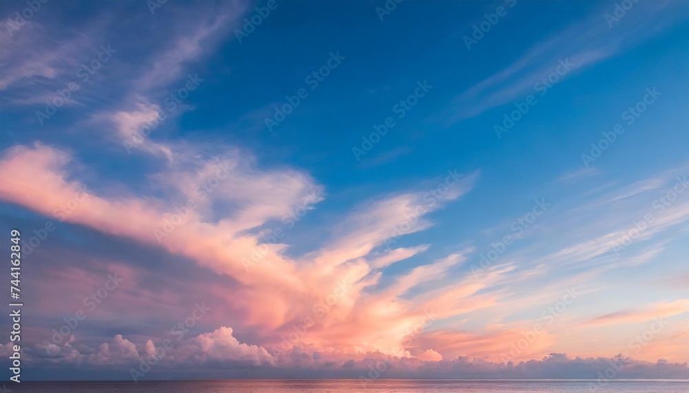 blue sky background with pale pink clouds at sunset