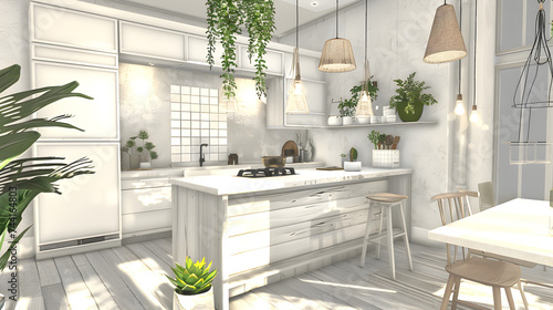 Modern Kitchen With Hanging Plants