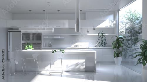 Modern White Kitchen With Table and Chairs
