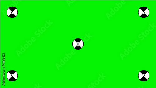 Green screen motion tracking markers. Chroma key color video footage. VFX