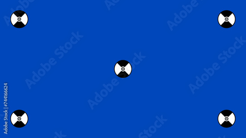 Blue screen motion tracking markers. Chroma key color video footage. VFX
