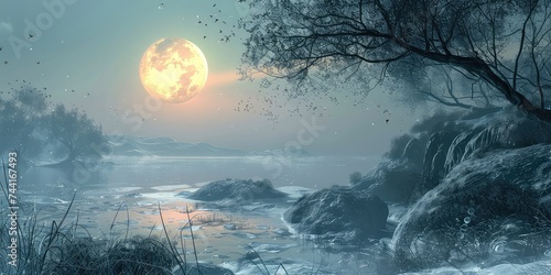 Moonlit Prayers Whispers - Spiritual Flight in a Quiet Setting - Soft Moonlight - Whispers of prayers creating a spiritual flight under the serene glow of the moon