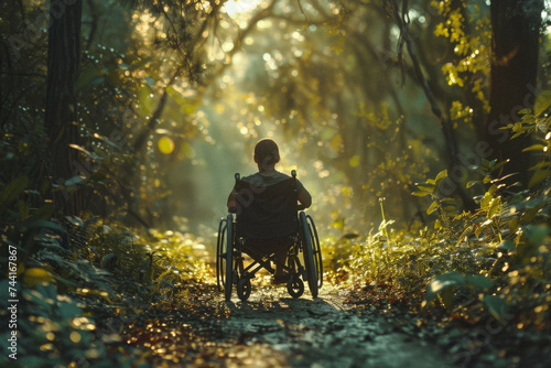 A person in a wheelchair on a nature trail, capturing the sense of adventure.