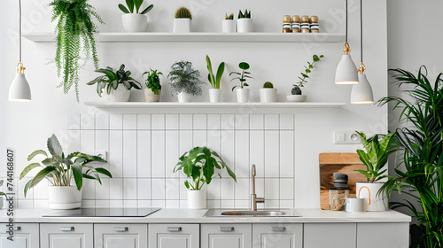Abundant Green Plants in Kitchen